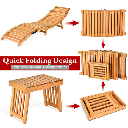 3-Piece Folding Patio Eucalyptus Wood Lounge Chair Set with Foldable Side Table