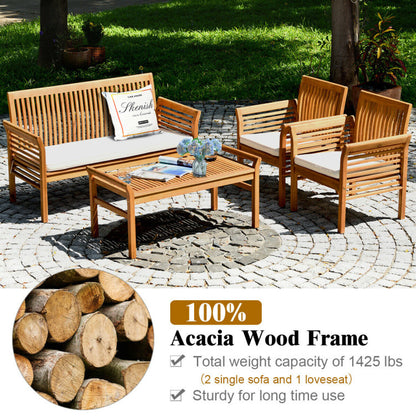 4-Piece Outdoor Acacia Wood Sofa Furniture Set