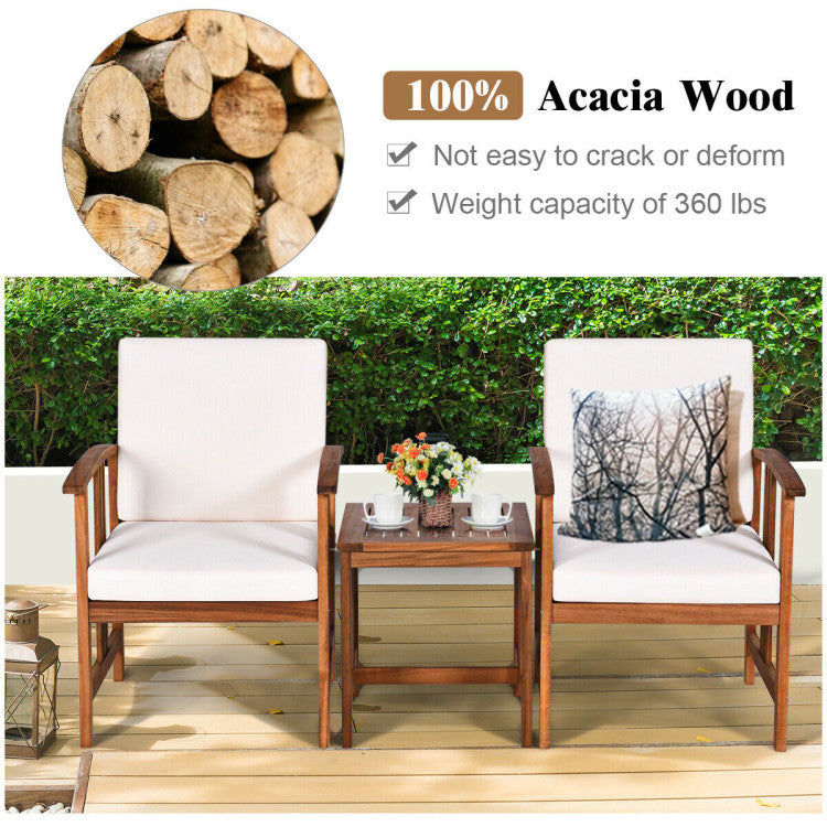 3-Piece Solid Wood Outdoor Sofa Furniture Set