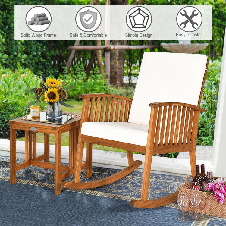 2-Piece Acacia Wood Patio Rocking Chair and Table Set