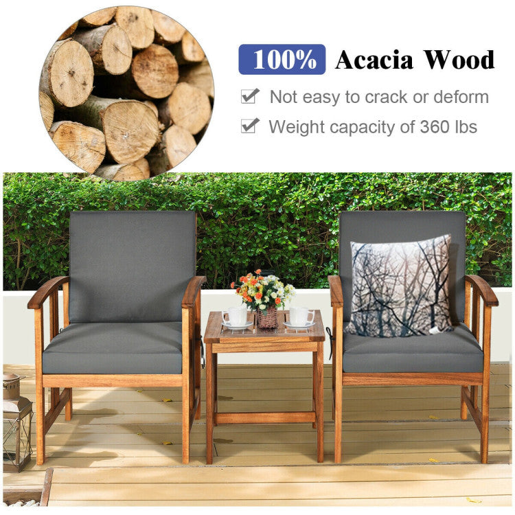 3-Piece Solid Wood Outdoor Sofa Furniture Set