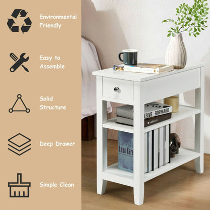 3-Tier End Table with Drawer slideway and Double Shelves