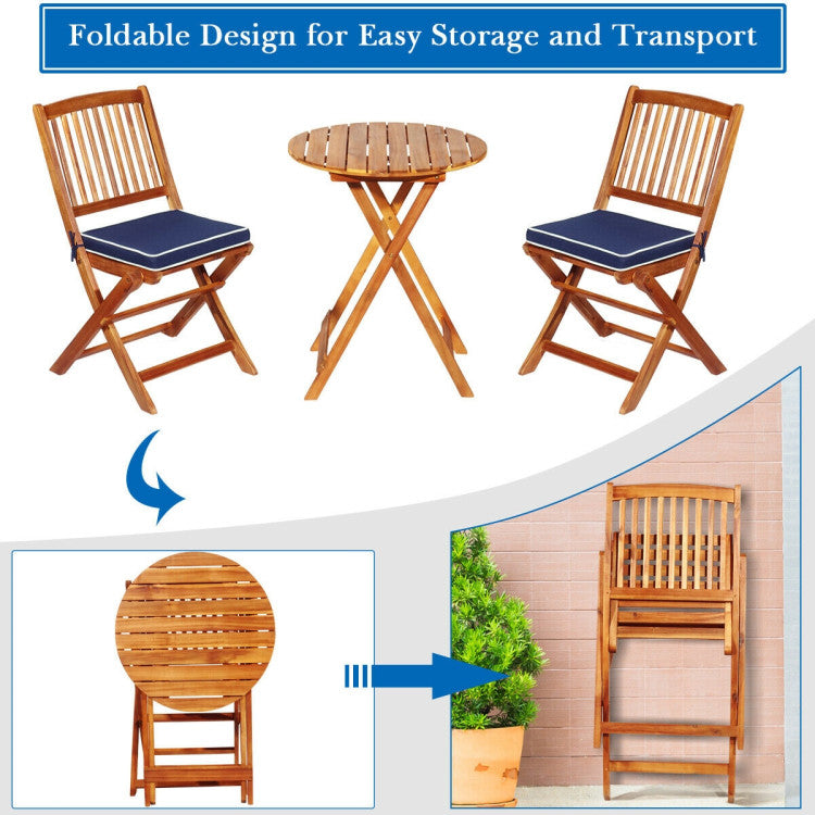 3-Piece Patio Folding Bistro Set with Padded Cushion and Round Coffee Table