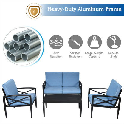 4-Piece Patio Furniture Set Aluminum Frame Cushioned Sofa