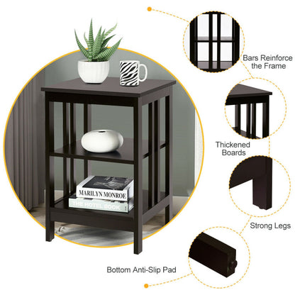 3-Tier Nightstand Sofa Side Table with Baffles and Round Corners