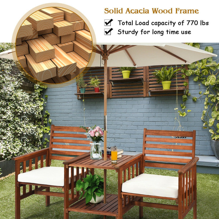 3-Piece Acacia Wood Outdoor Patio Table and Loveseat Set