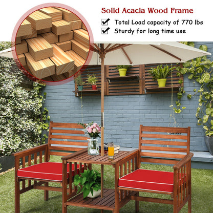 3-Piece Acacia Wood Outdoor Patio Table and Loveseat Set