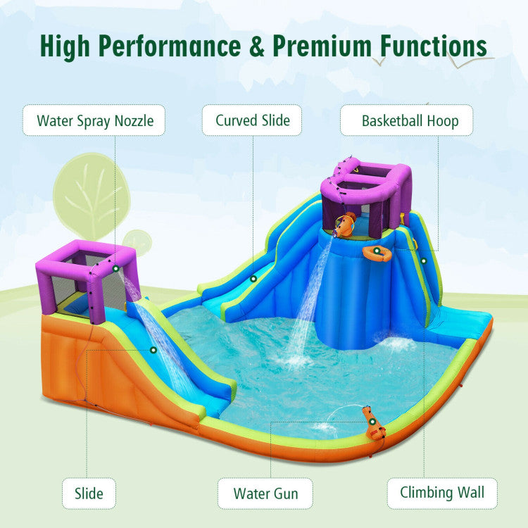 6-in-1 Inflatable Dual Water Slide Bounce House Without Blower