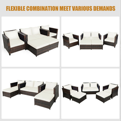 5 Pieces Patio Cushioned Rattan Furniture Set