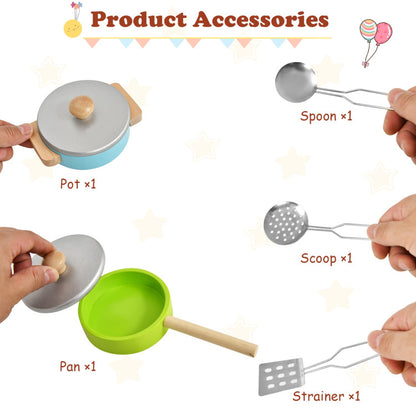 Wooden Pretend Play Kitchen Set for Kids with Accessories and Sink