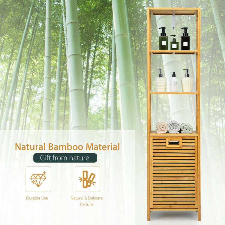 Costway Bamboo Tower Hamper Organizer with 3-Tier Storage Shelves