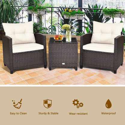 3-Piece Rattan Patio Furniture Set with Washable Cushion