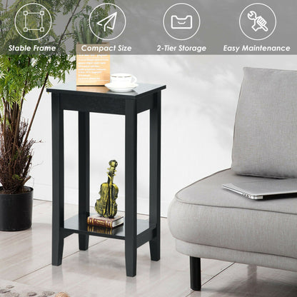 2-Tier Nightstand End Side Wooden Legs Table for Bedroom