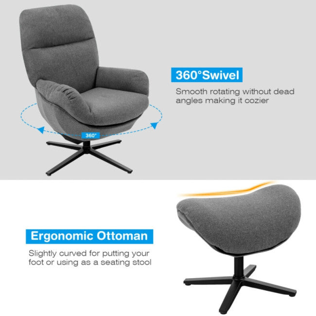 Modern Swivel Rocking Chair and Ottoman Set with Aluminum Alloy Base