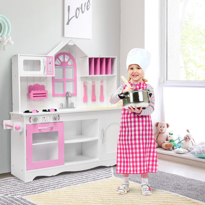 Costway Wood Toy Kitchen Kids Cooking Pretend Play Set