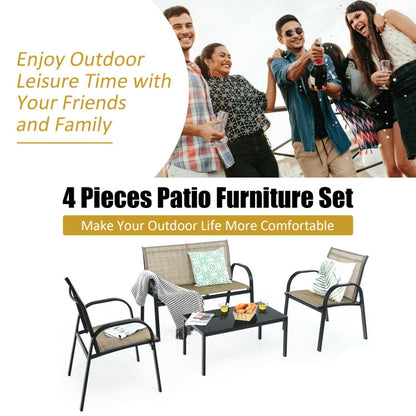 4-Piece Patio Furniture Set with Glass Top Coffee Table