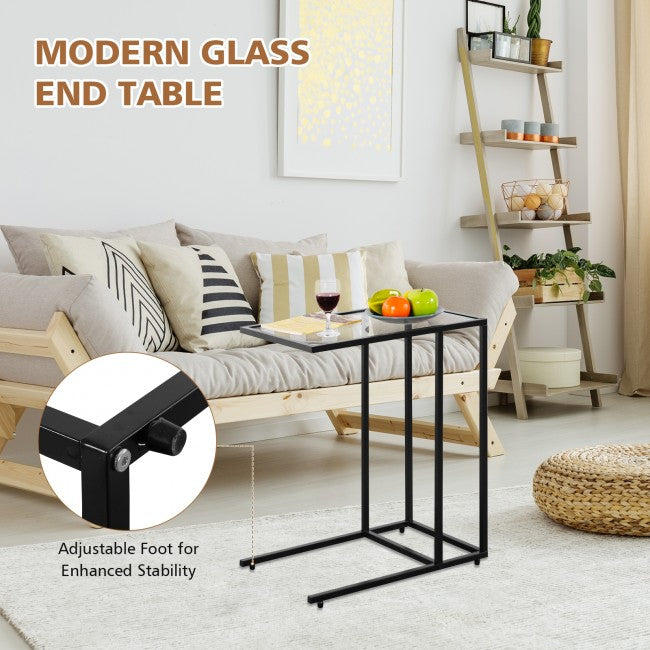 Sofa End Table Coffee Side Table with Glass Top