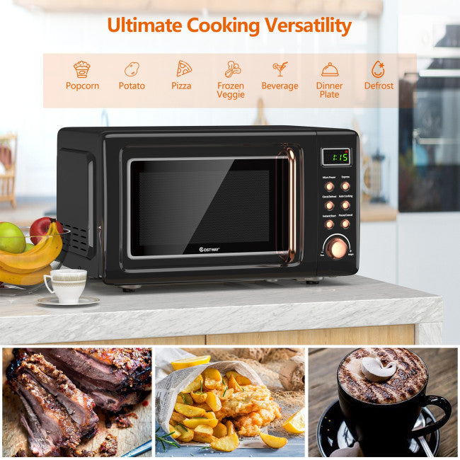 700W Retro Countertop Microwave Oven with 5 Micro Power and Auto Cooking Function