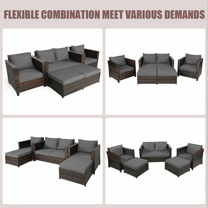 5 Pieces Patio Cushioned Rattan Furniture Set