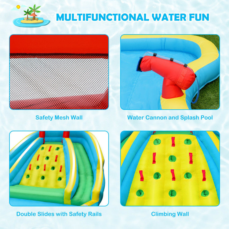 Inflatable Water Park Bounce House with Double Slide and Climbing Wall