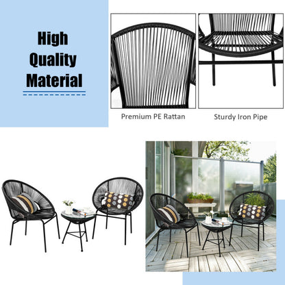 3-Piece Patio Acapulco Furniture Bistro Set with Glass Table