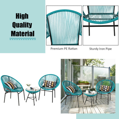 3-Piece Patio Acapulco Furniture Bistro Set with Glass Table