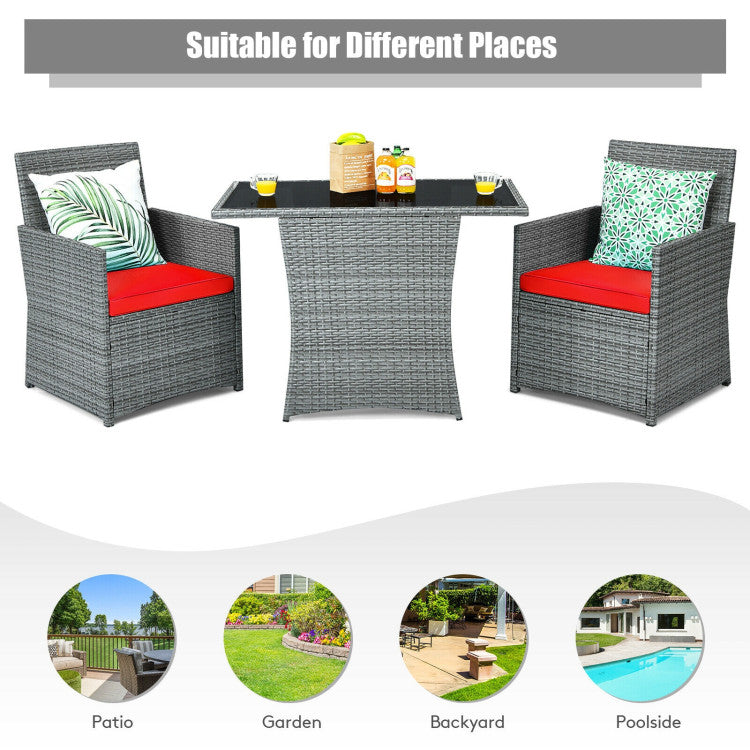 3-Piece Patio Rattan Furniture Set with Cushioned Armrest Sofa