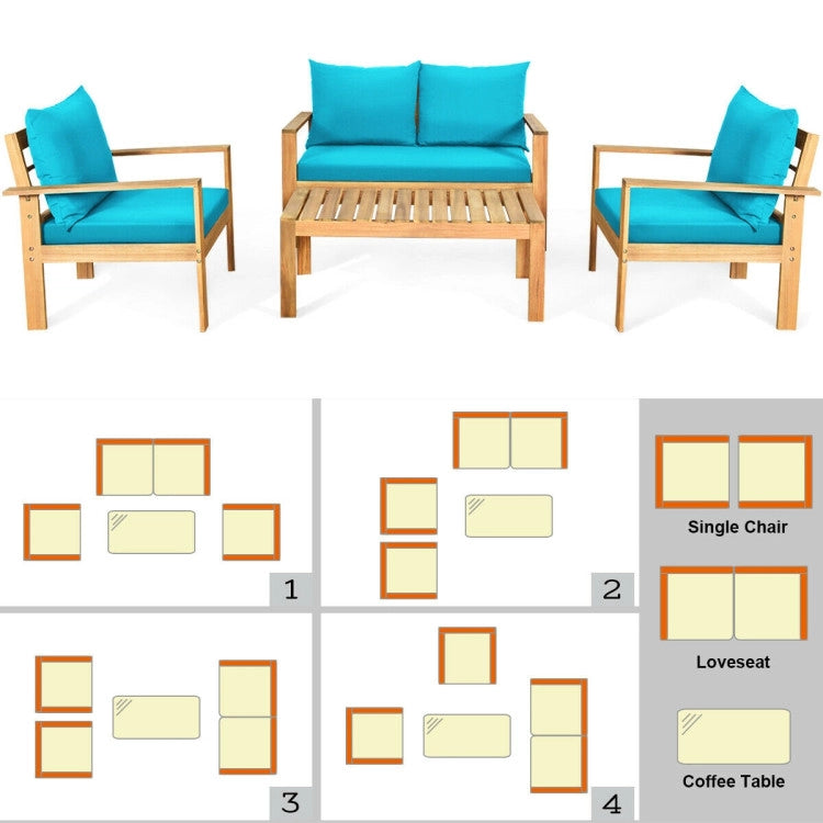 Outdoor 4-Piece Acacia Wood Chat Set with Water Resistant Cushions