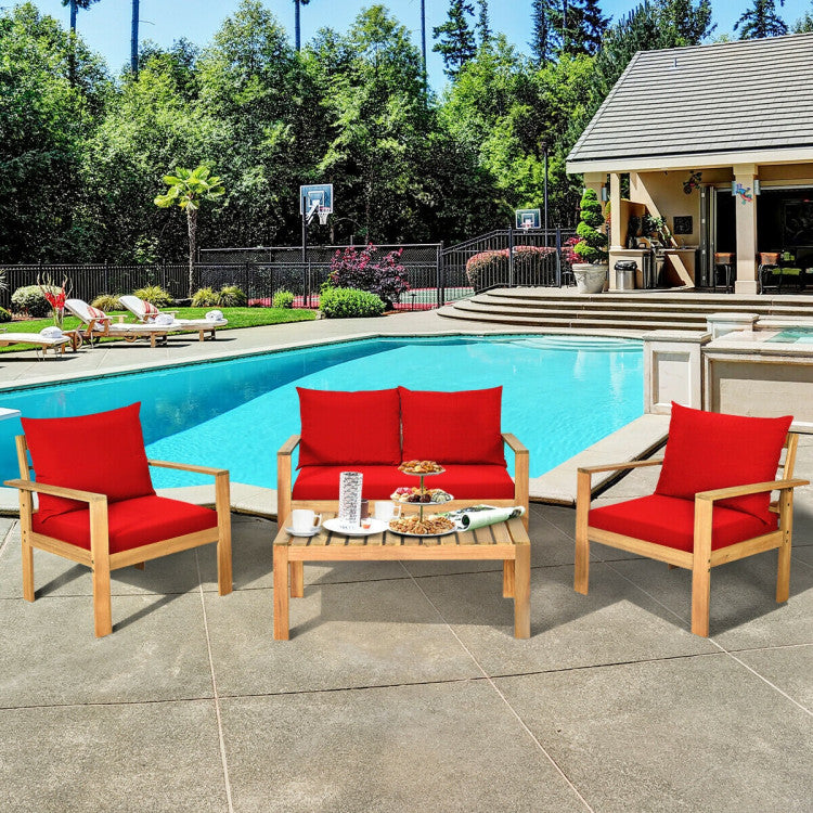 Outdoor 4-Piece Acacia Wood Chat Set with Water Resistant Cushions