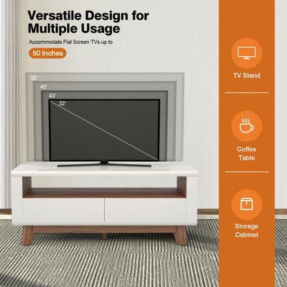 Entertainment Center with 2 Pull-Out Drawers and Open Compartment