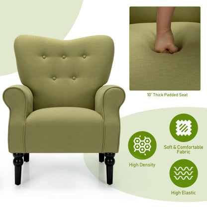 Modern Accent Chair with Tufted Backrest and Rubber Wood Avocado Legs