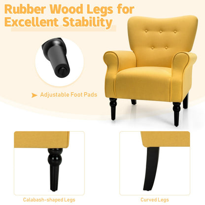 Modern Accent Chair with Tufted Backrest and Rubber Wood Avocado Legs