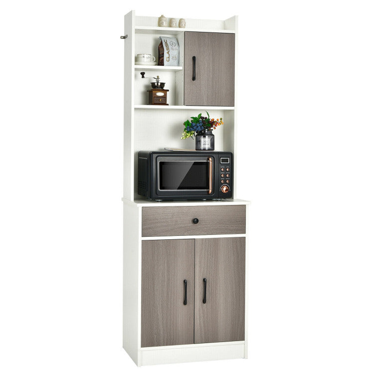 3-Door 71 Inch Kitchen Buffet Pantry Storage Cabinet with Hutch and Adjustable Shelf