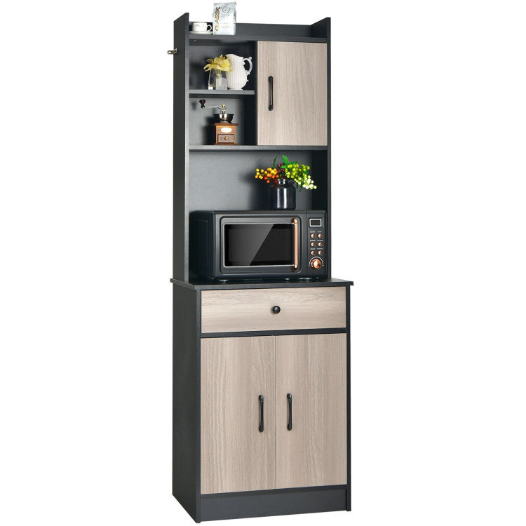 3-Door 71 Inch Kitchen Buffet Pantry Storage Cabinet with Hutch and Adjustable Shelf