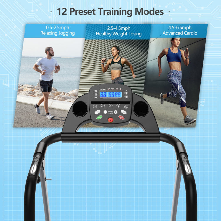 Compact Electric Folding Running Treadmill with 12 Preset Programs LED Monitor