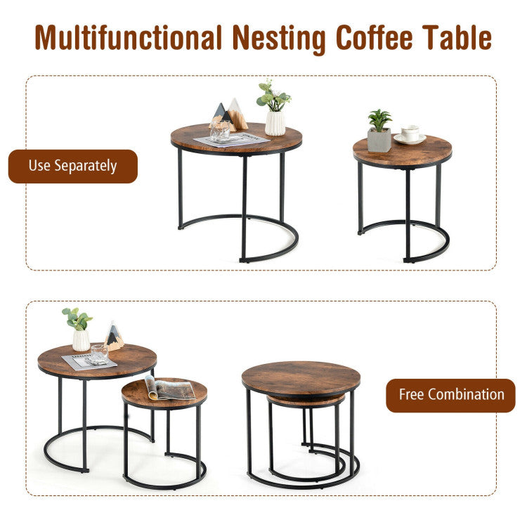 Set of 2 Modern Round Nesting Coffee Table for Balcony and Living Room