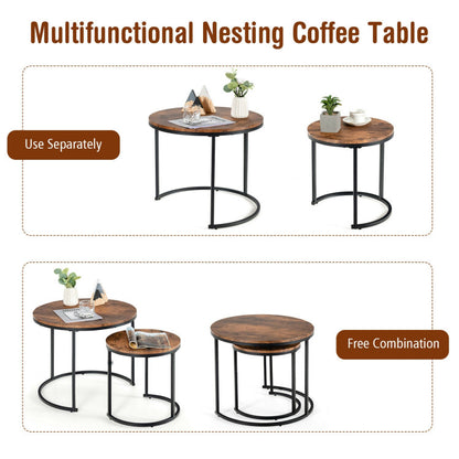 Set of 2 Modern Round Nesting Coffee Table for Balcony and Living Room