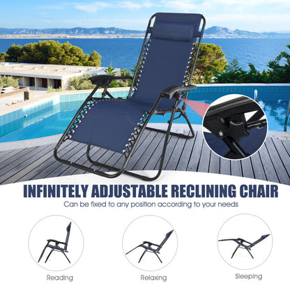 3-Piece Folding Portable Zero Gravity Reclining Lounge Chairs Table Set