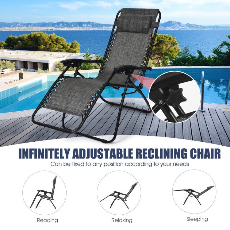 3-Piece Folding Portable Zero Gravity Reclining Lounge Chairs Table Set