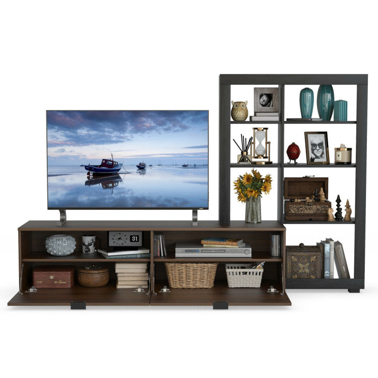 2-in-1 TV Stand with 4-tier Bookcase Adjustable Shelf