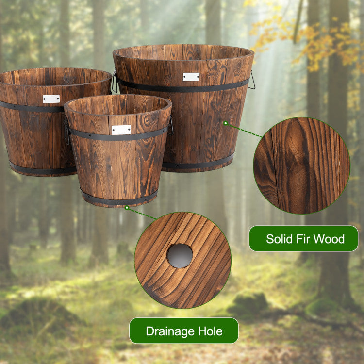 3 Piece Wooden Planter Barrel Set with Multiple Sizes