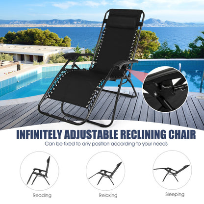 3-Piece Folding Portable Zero Gravity Reclining Lounge Chairs Table Set