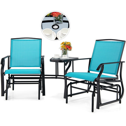 Double Swing Glider Rocker Chair set with Glass Table