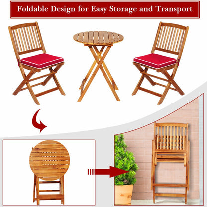 3-Piece Patio Folding Bistro Set with Padded Cushion and Round Coffee Table