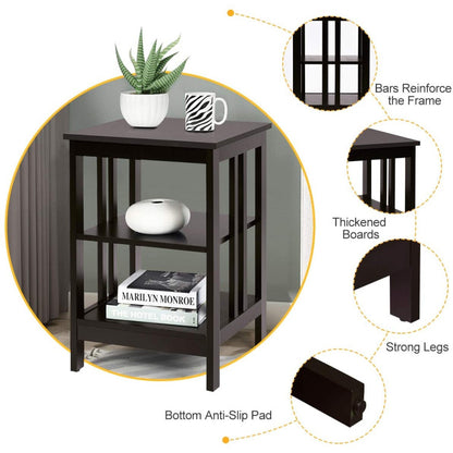 2 Pieces 3-Tier Nightstand with Reinforced Bars and Stable Structure