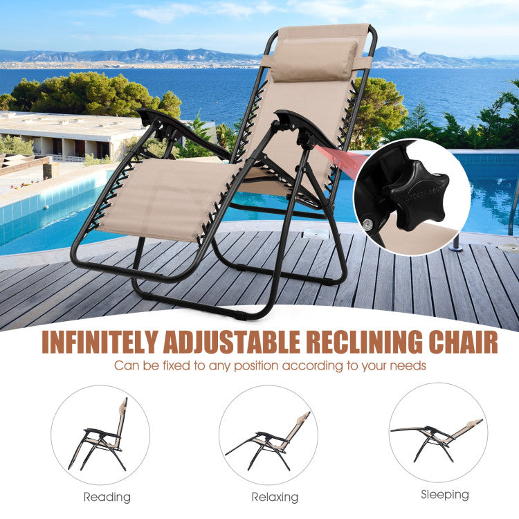 3-Piece Folding Portable Zero Gravity Reclining Lounge Chairs Table Set