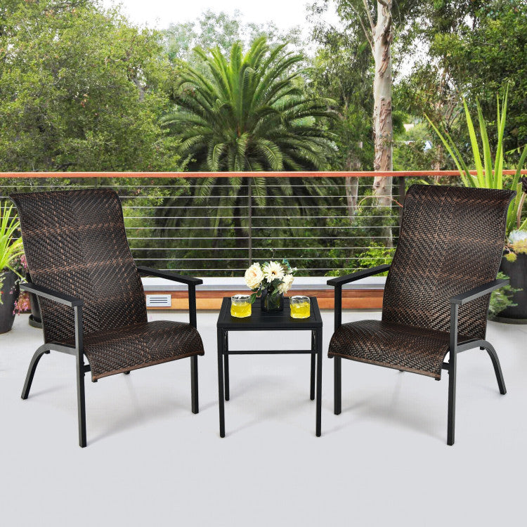 3-Piece Patio Rattan Bistro Set with High Backrest and Armrest