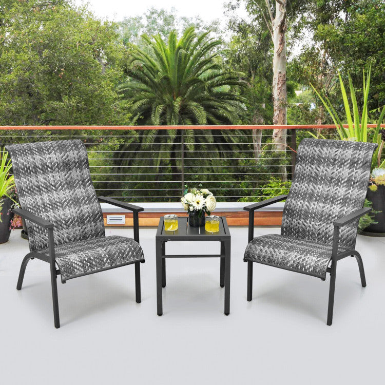 3-Piece Patio Rattan Bistro Set with High Backrest and Armrest