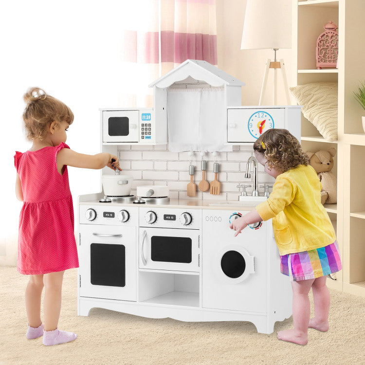 Costway Wooden Kids Kitchen with Washing Machine