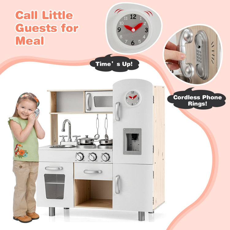 Costway Vintage Play Kitchen Pretend Kids Cooking Playset Toys with Water Dispense